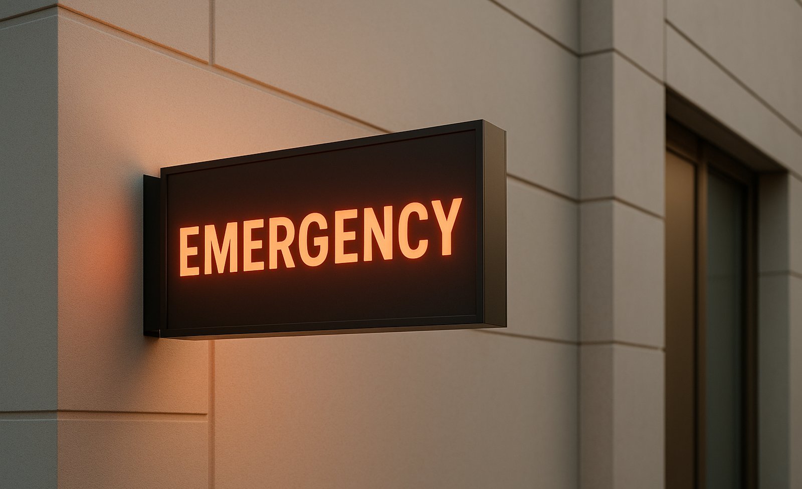 Illuminated emergency sign representing urgent dental care at Dr. Raffi General & Implant Dentistry