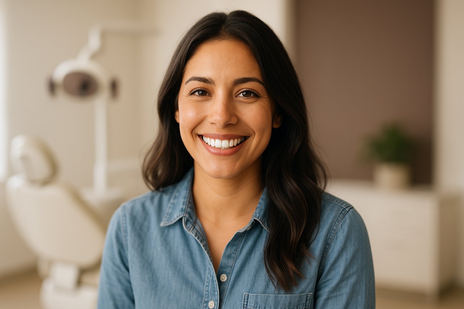 Patient smiling during a dental appointment